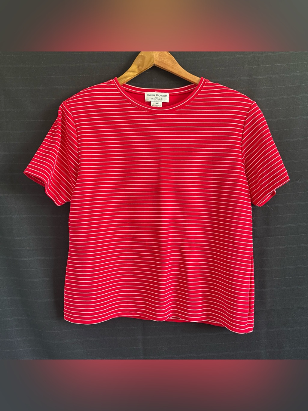 Rena Rowan For Saville Vintage Red White Stripe Short Sleeve Shirt M Stretch